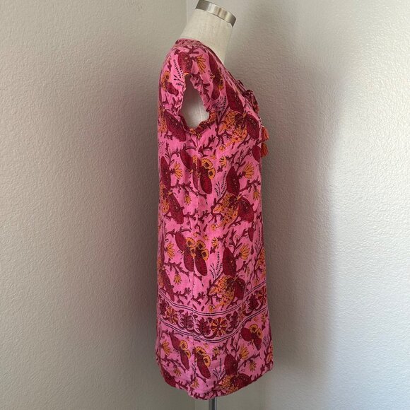 Calypso Pink Floral Cap Sleeve Dress Tassel Pink Butterfly Print Airy Sz XS - Picture 3 of 10